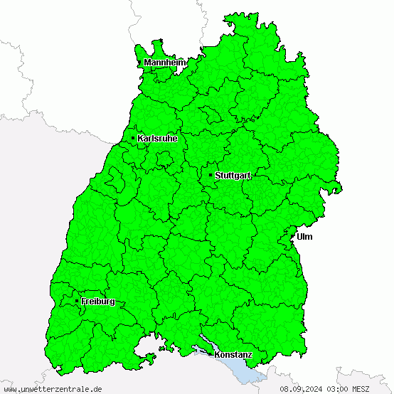 Warnlageinformation von unwetterzentrale.de